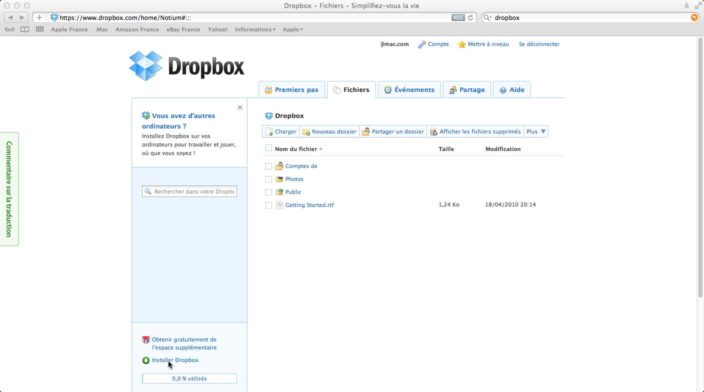Page internet Dropbox